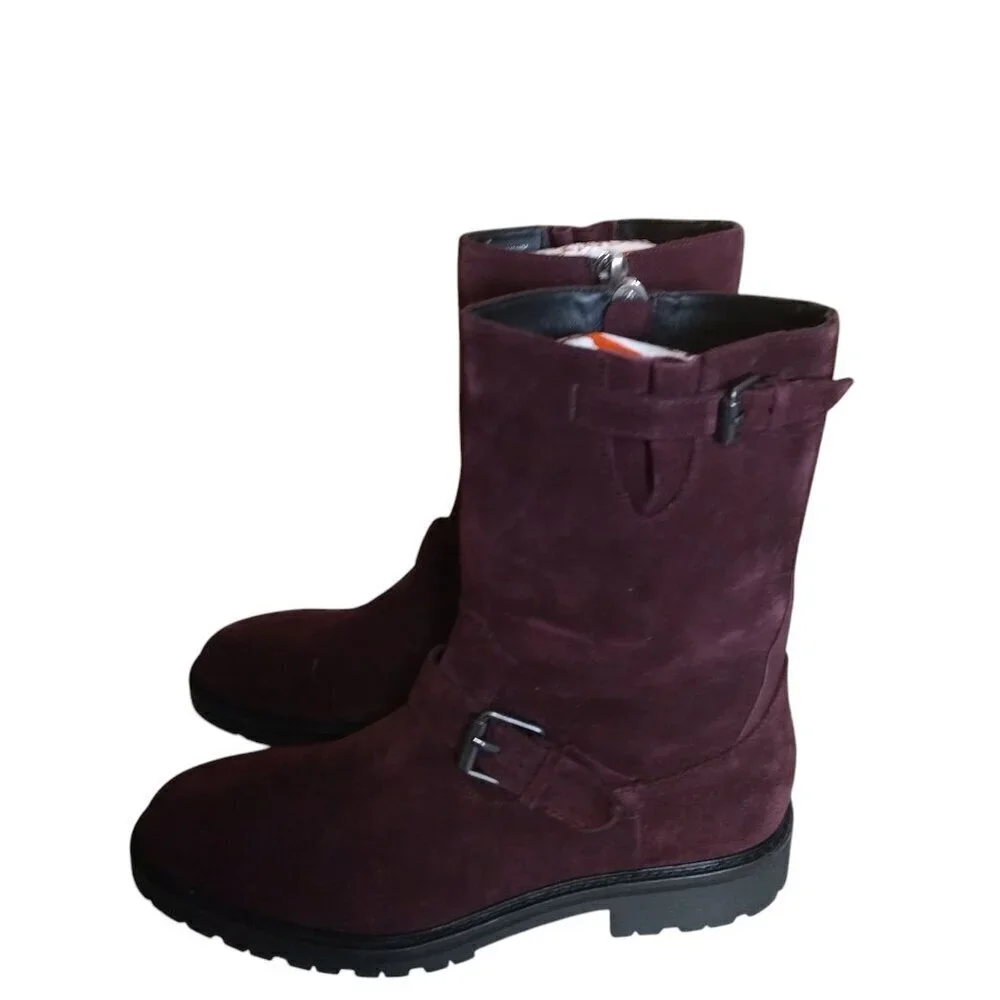 CALVIN KLEIN UGILIO Men's Size 8 Suede Dark Cranberry Mid-Calf Side Zip Boots